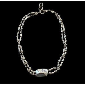 Anne Klein Vintage Silver Tone Choker Necklace 15" Pearl Style Beads Chunky